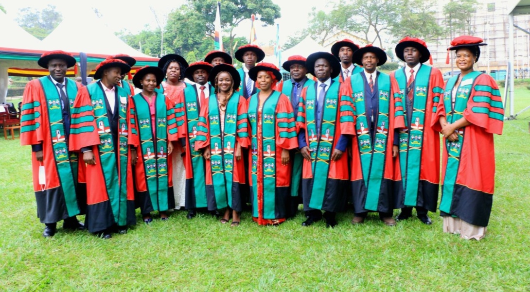 PhD Graduands from the College of Natural Sciences (CoNAS) pose for the camera on Day 1 of the 72nd Graduation Ceremony of Makerere University held on 23rd May 2022 in the Freedom Square.