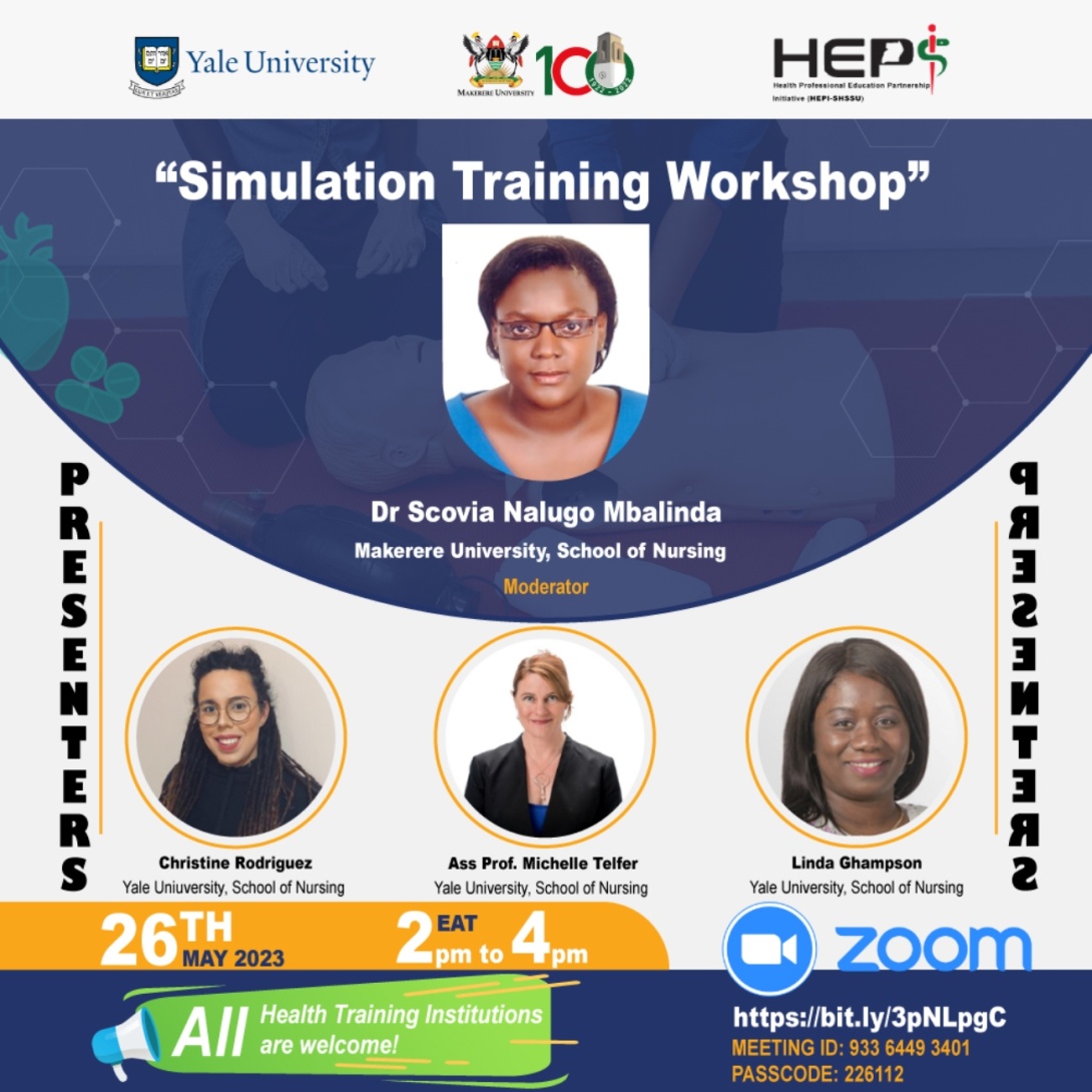 HEPI-SHSSU Project, CHS, Makerere University in Collaboration with Yale University Simulation Training, Friday 26th May 2023  2:00-4:00 PM EAT on ZOOM.