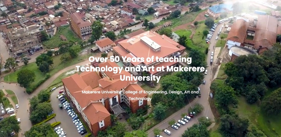 An Aerial View of CEDAT Old and New Buildings, School of Food Technology, Nutrition and Bioengineering (Right) and Kikoni area (Top) as shot by a drone, Makerere University, Kampala Uganda, East Africa.