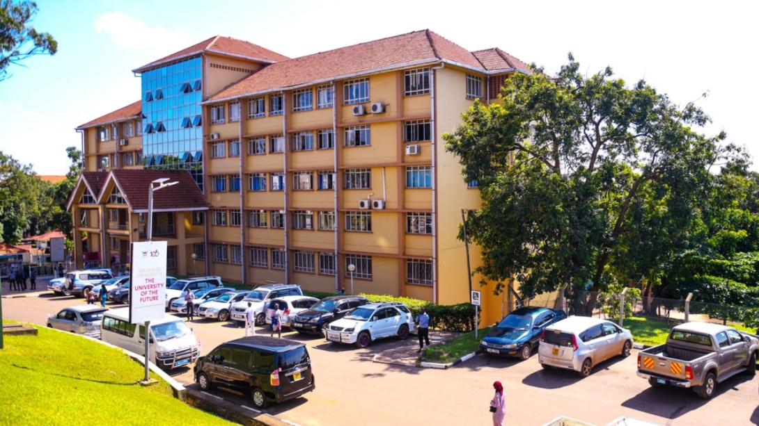 A mid-morning shot of the Senate Building and Upper Parking Lot along Lincoln Close as seen from the Frank Kalimuzo Central Teaching Facility Grounds, Makerere University, Kampala Uganda, East Africa. Date taken: 18th May 2023.