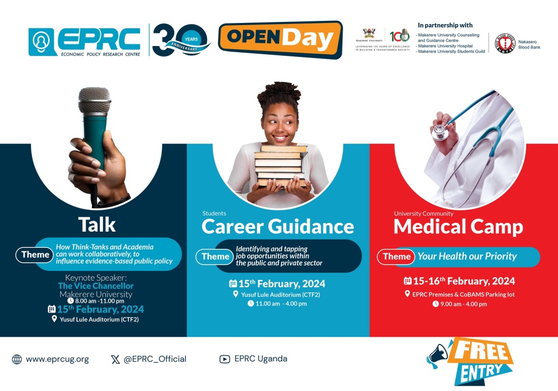 EPRC@30 Open Day, 15th - 16th February 2024, EPRC Premises and CoBAMS Parking Lot, Makerere University, Kampala Uganda, East Africa.