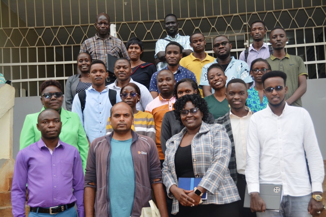 The Dean, School of Biosecurity, Biotechnical and Laboratory Sciences (SBLS)-Dr. Mugasa Claire (2nd Right) and Dr. Deepak Balaji Thimiri Govindaraj (2nd Left) with some of the staff and students that attended the seminar on 3rd April 2024 at CoVAB, Makerere University, Kampala Uganda, East Africa.
