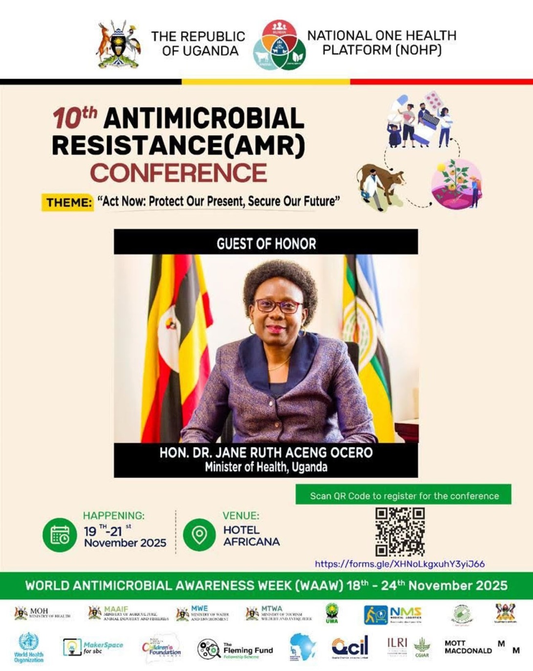 National One Health Platform will hold the 10th Antimicrobial Resistance (AMR) Conference from 19th to 21st November 2025 at Hotel Africana, Kampala Uganda, East Africa, as part of World Antimicrobial Awareness Week (WAAW). This year’s theme is: “Act Now: Protect Our Present, Secure Our Future.” Makerere University School of Public Health (MakSPH)'s Assoc. Prof. David Musoke will deliver the keynote address at the conference on Wednesday, November 19, 2025.