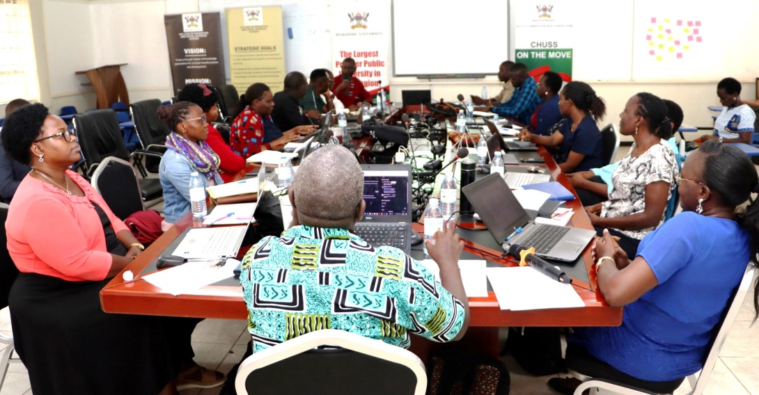 Graduate students undergo a one-day intensive training on how to present their academic work in the CHUSS Smart Room, 17th April 2025, Makerere University, Kampala Uganda, East Africa. 