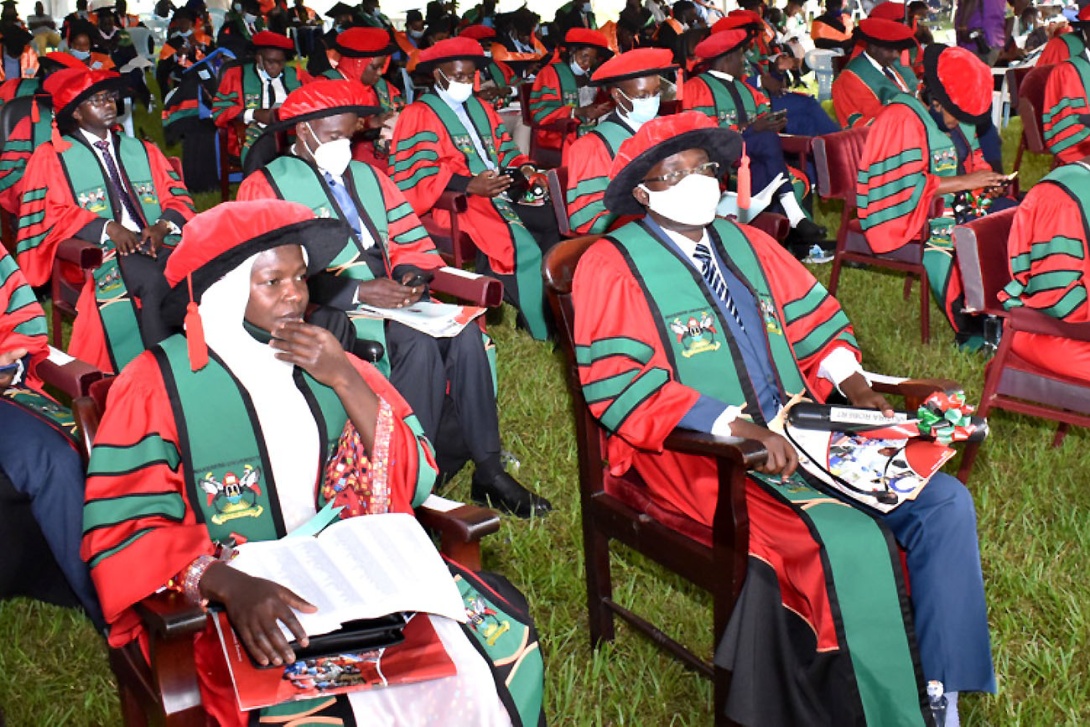 Some of the 43 PhD Graduands from the College of Education and External Studies (CEES) and College of Agricultural and Environmental Sciences (CAES) after receiving their awards at the second session of #Mak71stGrad held in the Freedom Square on 18th May 2021.