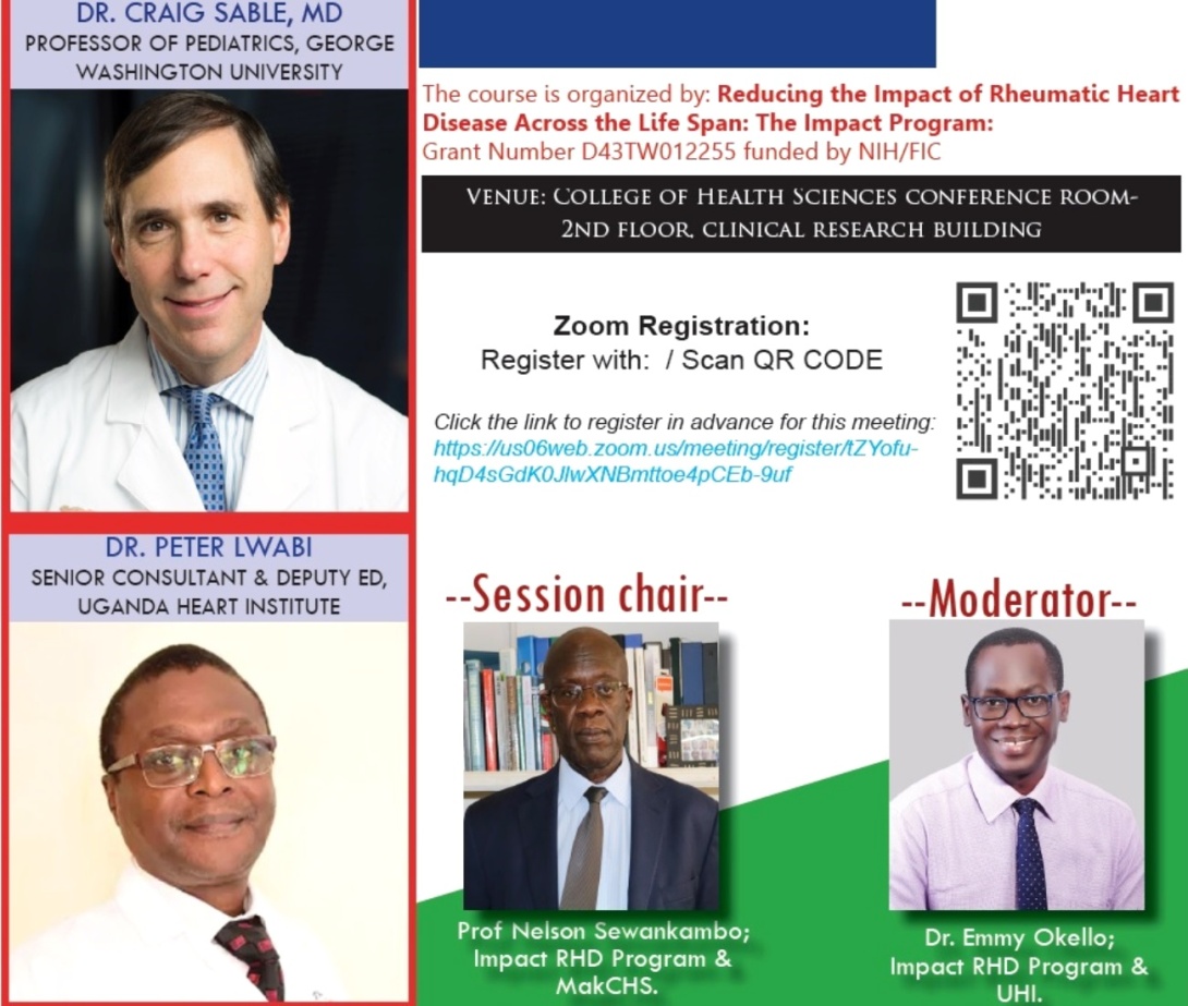 State-of-the-art echocardiography tools for Rheumatic Heart Disease (RHD) research Course, 16th March 2023, 8:00AM to 5:00PM EAT, MakCHS Conference Room, 2nd Floor, Clinical Reasearch Building, Makerere University Mulago Hill, Kampala Uganda, and on ZOOM. 