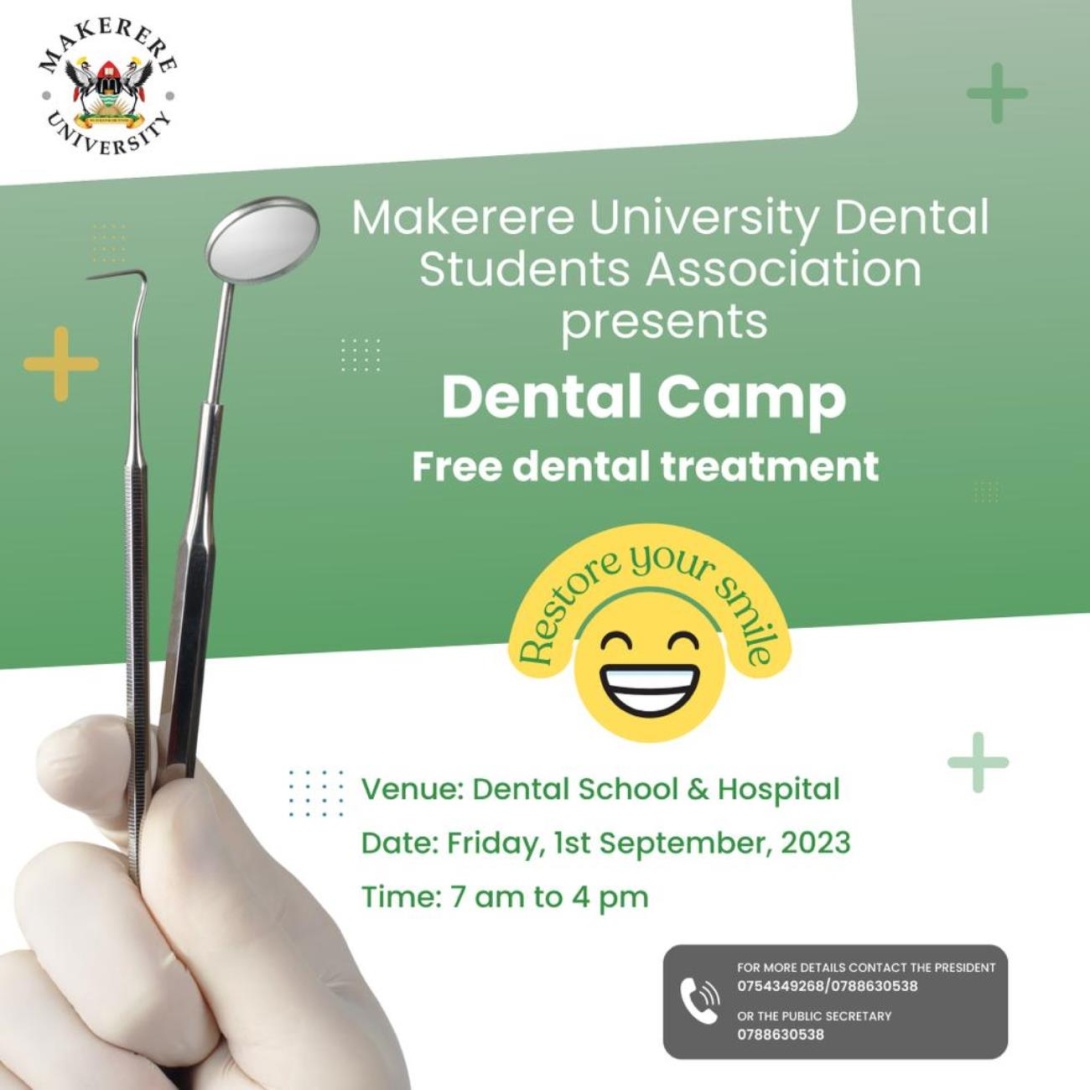 Makerere University Dental Students Association (MUDSA) Free Dental Camp, 1st September 2023, 7:00AM to 4:00PM EAT, The Dental School and Hospital, Makerere University Main Campus, Kampala Uganda.