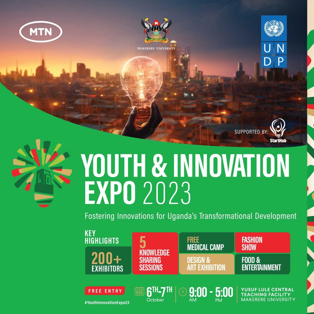 Makerere University, UNDP Uganda Youth and Innovation Expo 2023: “Fostering Innovation for Uganda’s Transformational Development”, 6th to 7th October, 2023 from 9:00AM to 5:00PM EAT, Yusuf Lule Central Teaching Facility, Makerere University, Kampala Uganda, East Africa.
