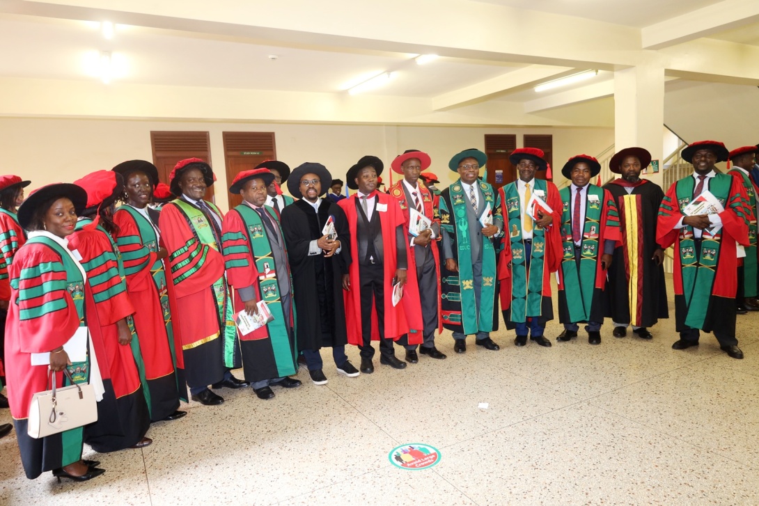 CEES Leadership and Staff pose for a group photo on Day 2 of the 73rd Graduation Ceremony, 14th February 2023, Frank Kalimuzo Central Teaching Facility, Makerere University, Kampala Uganda, East Africa. 