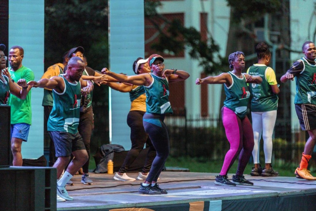 Participants warm up ahead of the Makerere University Run on 18th August 2024 at the Freedom Square, Kampala Uganda, East Africa.