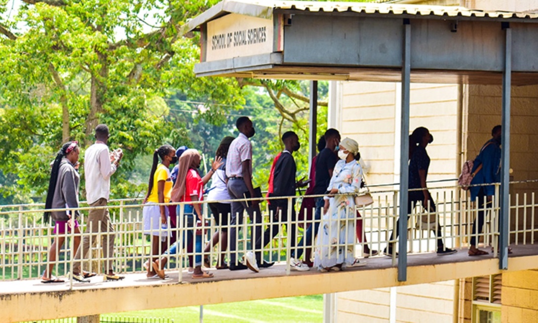 Students on the Access Ramp to the School of Social Sciences, College of Humanities and Social Sciences (CHUSS), Makerere University, Kampala Uganda, East Africa.