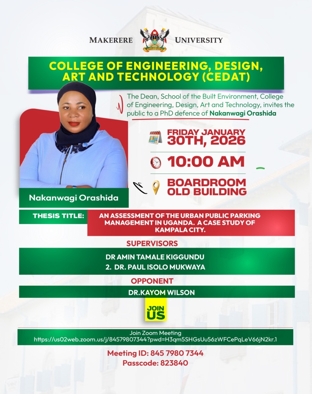 Public PhD Defense of Nakanwagi Orashida