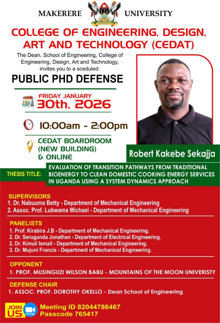 PhD Public Defence for Mr. Robert Kakebe Sekajja