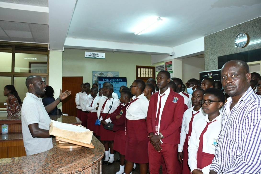Students of St. Paul's Secondary School Bukinda, Kabale accompanied by their teacher tour the Main Library, Makerere University, Kampala Uganda, East Africa on 19th September 2025.